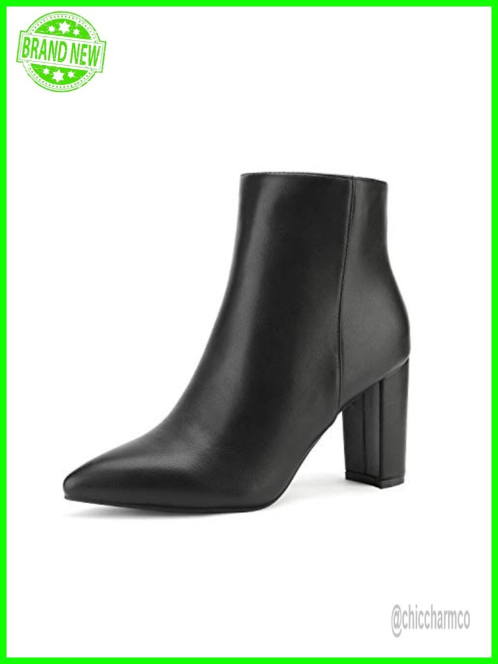 Womens Chunky Heel Ankle Booties Pointed Toe Faux Leather Faux Fur Lined
